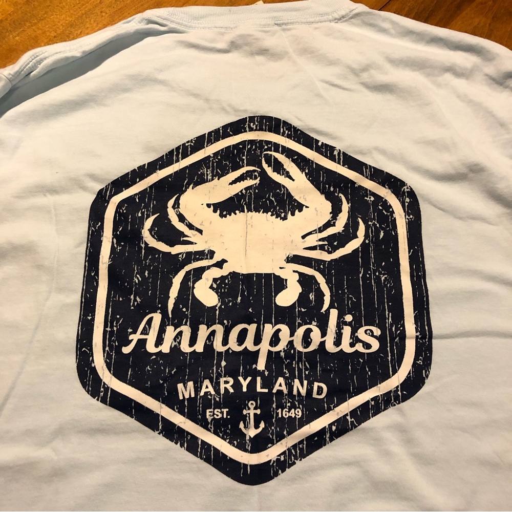 Annapolis Crab long sleeve light blue Lg sleeve T shirt. Women’s or men’s Small